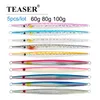 TEASER 5pcs/lot 60g80g100g Hard Metal Pencil Fast Sink Jig Vertical Speed Pesca Shore Cast Jigging Fishing Artificial Fish Lure 231225