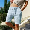 Ou14 Pantalones cortos para hombre, pantalones de playa de lino y algodón, pantalones hawaianos transpirables de verano para hombre, ropa informal deportiva S-3xl