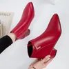 Boots 2022 Fashion Women Boots Leather Lower High High High Cheels Spring Shoes مدببة إصبع القدم بأحذية الكاحل الأسود Red Zapatos Mujer