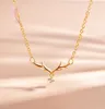 Gold Plated Antler Pendant Fashion Simple Cubic Zirconia Charm Women039s Necklace Luxury Bride Engagement Jewelry Necklaces4910247