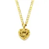 Pendentif coeur en tricot, or jaune massif 14 carats, chaîne à maillons Figaro italien GF, collier 24 3 mm pour femmes238Y