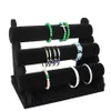 Black Velvet 3-Tier Jewelry Bracelet Watch Bangle Display Holder Stand Showcase T-bar Storage Necklace Bangle Organizer280B