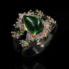 Retro Fashion Luxury Elegant Amethyst Wild Hollow Green Jade Large Water Droplet 14K Black Gold Ring Women's Brand Jewelry Cl233I