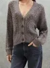 Cardigan ou pull en tricot pour femmes, mélange de cachemire, haut en tricot, paillettes ajourées, manches longues, début d'automne, 2023