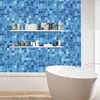Autocollants muraux de cuisine, papier peint carré bleu résistant à l'huile, auto-adhésif pour salle de bains, décoration de maison