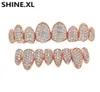 HIP HOP Iced Out Zircon Gold Dentes Grills 8 Top Bottom Tooth Grills Dental Cosplay Vampire Dentes Caps Rapper Party Jewelry Gift3179521