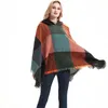 Scarves Ladies Hooded Plaid Cape Square Sweater Thicken Winter Shawl Wraps Blanket Scarf Coat Ponchos For Women