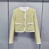 Two Piece Dress designer brand 2023 Autumn New Celebrity Style Yellow Grey Plaid Weaving Fashionable Coat Set for Women FAB6