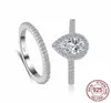 Originale solido argento sterling 925 due anelli set brillano 7mm zircone anello di fidanzamento per matrimonio per le donne confezione regalo gioielli di moda J039051921