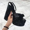 Designer Patent Soft Leather Platform Sandaler High Heel Stiletto Sandaler T-Strap Lady Luxury Ankel Strap Shoes Pumpar 14,5 cm