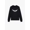 23AW ZADIG VOLTAIRE Kadın Hoodies Sweatshirts Fransız Niş ZV Kanat Baskı Klasik Raglan Kollu Siyah Yuvarlak Boyun Pamuklu Kadın Kazak