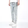 Purple brand trendy high street American style anti aging laser coated blue jeans for men