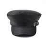 Berets Women Sboy Hats Vintage PU Leather Military Caps Fiddler Hat Captain Sailor Cap Baker Boy Peaked