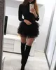 Women's Dress 2023 Fashion Layered Ruffle Mesh Round Neck Long Sleeve Party Mini Dress Women's Tight Fit Dress 231226