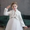 Jackets Kids Girls Princess Thicken Plush Jacket Crop Wraps Shawl Flower Long Sleeves Warm Cape Wedding Birthday Party Coat