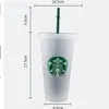 Starbucks kupa 24oz 710ml plastik bardak yeniden kullanılabilir açık içme düz alt fincan sütun şekli kapak samanı bardian 1000pcs239j