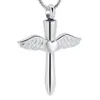 IJD12240 – pendentif ailes d'ange en acier inoxydable, bijoux de crémation, croix en cœur, pour animal de compagnie, souvenir de cendres commémoratives humaines, collier 247i