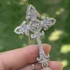 Hela professionella lyxiga smycken Key Cross Pendant Real 925 Sterling Silver Pave White Sapphire CZ Diamond Women Wedding Neck300Z