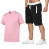 Herren-Trainingsanzüge 2024, Baumwolle, Sommer 2024, zweiteiliges Set, Herren, kurzärmeliges T-Shirt, abgeschnittenes Oberteil, A38