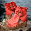 Luvas Jianbudan Novo Bottom Flat Bottom Summer Boots Women's Wedge Sandals Belt Roman Shoes Roman Women Open Toe Summer Botas 3443