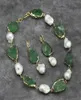 Natural verde fluorite áspero cru real branco keshi pérola colar brincos conjuntos feitos à mão para senhora presentes4551979