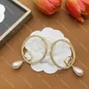 Big Letter Circle Diamond Earrings Pearl Rhinestone Golden Eardrops Crystal Pendant Hoop Danglers With Box
