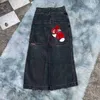 Дизайнерские джинсы Jnco Y2k Мужские хип-хоп кости с графической вышивкой Мешковатые ретро синие брюки Harajuku Готические широкие брюки с высокой талией H9