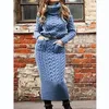 2023 Autumn Winter Women s Clothing Long Sleeve Lapel Pullover Pocket Knitted Dress Sweater Solid Color 231226