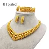 Nigeria Dubai Gold Color Charm smycken sätter afrikanska brudbröllopsgåvor Party för kvinnor armband halsband örhängen ring set colla2054