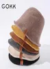 Cokk Bucket Hat Women Wool Sticked Solid Color Fisherman Hats For Women Warm Winter Hat Cap Leather Label Vintage Korean Gorros 226714869