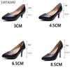 Klackar professionella singelskor Simple Comfort Work Shoes Black High Heels Formal Wear Leather Shoes Sexig liten storlek Kvinnaskor 32