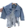 Jackor Girls 'Western Style Suit Baby 2023 Spring Children's Fashionable Denim Coat Dress and Autumn Two-Piece Set