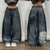 Men's Jeans Streetwear Retro Baggy Y2K Mens Hip Hop Graphic Blue Style Harajuku Gothic High Waist Wide Trousers