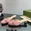 Designer -Slippers Vrouwen Lage Hak Sandalen Schoenen Verpakt Vierkante Neus Metalen Gesp Casual Feestschoen Hak Trouwschoenen