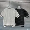 Striped T Shirts Jacquard Letter Knits Tees Women Designer Clothing Short Sleeve Knitted Sweater Cropped Tops For Lady