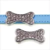 Whole rhinestone dog bone zinc alloy 10mm slider Charms DIY Accessories Fit 10mm Pet Collar wristband SL508304r