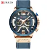 CURREN Mannen Horloges Topmerk Luxe Blauw Lederen Chronograaf Sport Horloge Voor Mannen Mode Datum Waterdichte Klok Reloj Hombre 231225