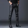 Koreansk version av lyxiga herrläderbyxor High Street Rock Tight Pencil Nightclub Trend Punk Motorcykelbyxor 231225