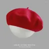 Berets Mulheres Chapéu Moda Cor Sólida Lã Elegante Senhoras Beanie Beret Preto Vinho Vermelho Cap Feminino Outono Inverno Caps