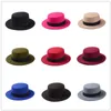 Brand Wool Boater Flat Top Hat For Women's Felt Wide Brim Fedora Hat Laday Prok Pie Chapeu de Feltro Bowler Gambler Top Hat 231225