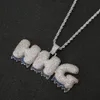 Nombre personalizado Fondo azul Letras colgantes Collares Zircon Hip Hop Joyería con oro Plata 24 pulgadas Cuerda Chain226C