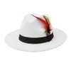 Kunstmatige Wol Fedora Hoeden Dames Heren Vilt Vintage Stijl Met Veren Band Witte Hoed Platte Rand Top Jazz Panama Cap QBHAT2358206