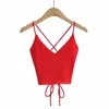 Dames Tanks Lente Zomer Sexy Korset Crop Top Tank Voor Vrouwen Gebreide Veters Tie Back Effen Backless Kriskras INS Gebreid