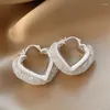 Hoop Earrings Luxury Elegant Exaggerated Mesh Crystal Heart For Women Fashion Sweet Copper Metal Jewelry Accessories Gifts