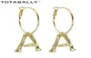 Hoop Huggie Totasally Fashion Golden Eloy AZ 26 Bamboo Initail Earrings Alphabet Ear Pendientes Iniciales Letter2402393