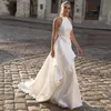 En linje boho bröllopsklänning 2024 halter ärmlös opne bakre ruffles satin enkla kvinnor brudklänningar vestido de novia robe de mariage
