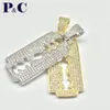 Pendant Necklaces Men's Razor Blade Necklace & Gold Color Cubic Zircon Hip Hop Jewelry With Rope Chain For Boys Gift236G