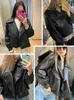 FTLZZ Spring Women Faux Leather Jacket Biker Red White Coat Turndown Collar PU Motorcykeljackor Loose Streetwear Ytterkläder 231226