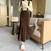 Kjolar 2023 Autumn/Winter Korean Style Strap Coffee Corduroy Wrapped Buttocks Mid Length a-line Split Fishtail kjol