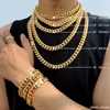 Kedjor 10/12/14mm Tung punk 18K Gold Plate Cuban Link Chain Halsband Män Kvinnor Hiphop Polerat rostfritt stål Fashion Chunky smycken